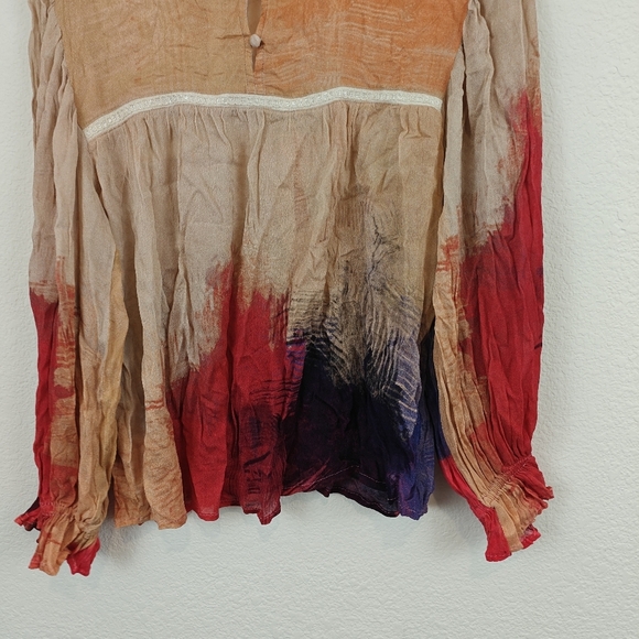 Bl^nk London x Anthropologie MIRANDA Brush Strokes Eclectic Red Sheer Top PS - Picture 13 of 15